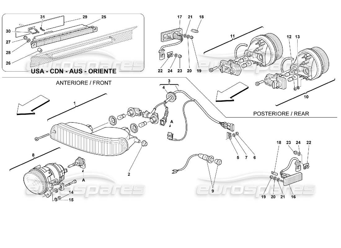 Ferrari 355 (2.7 Motronic) Front and Rear Lights Parts Diagram