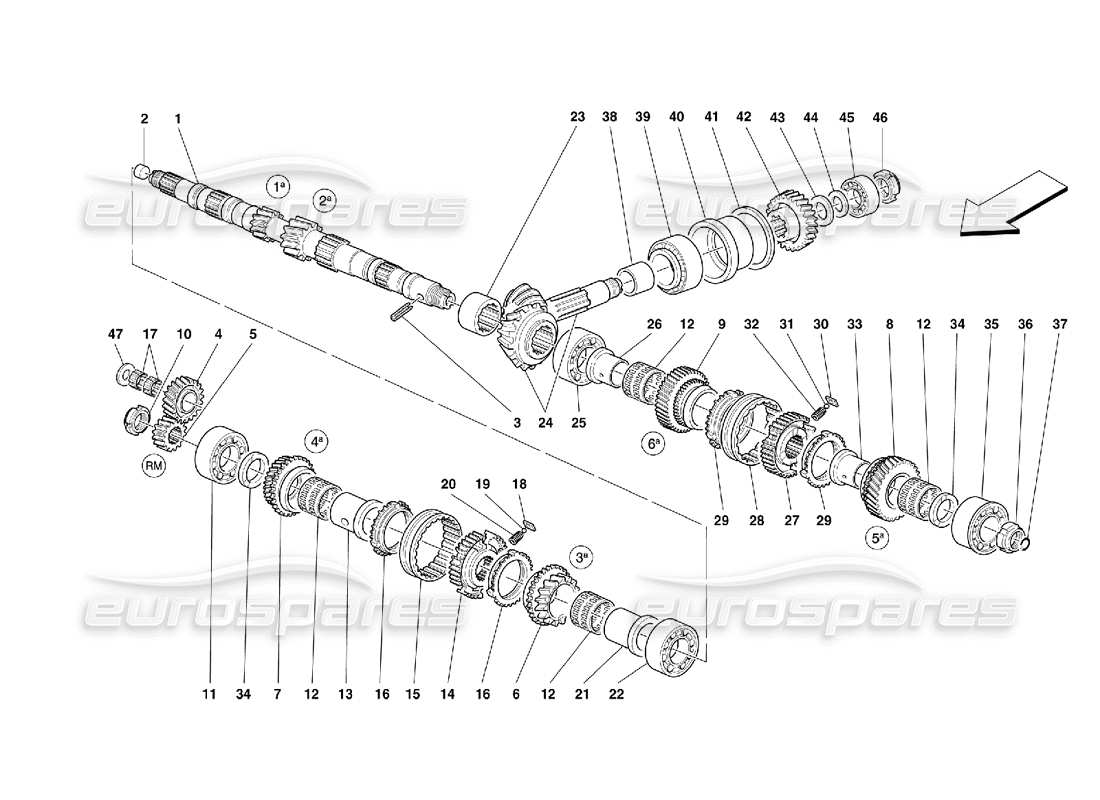 Ferrari 355 (5.2 Motronic) Main Shaft Gears Parts Diagram