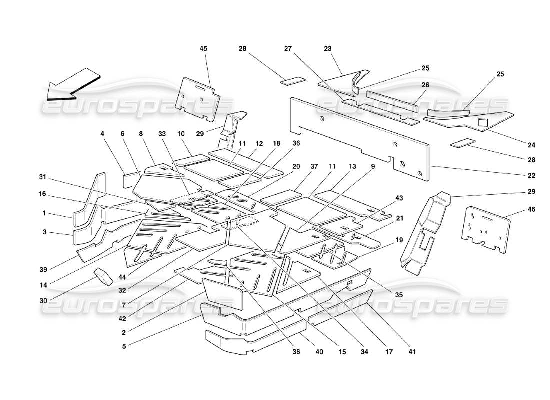 Ferrari 355 (5.2 Motronic) Passengers Compartment Insulations Parts Diagram