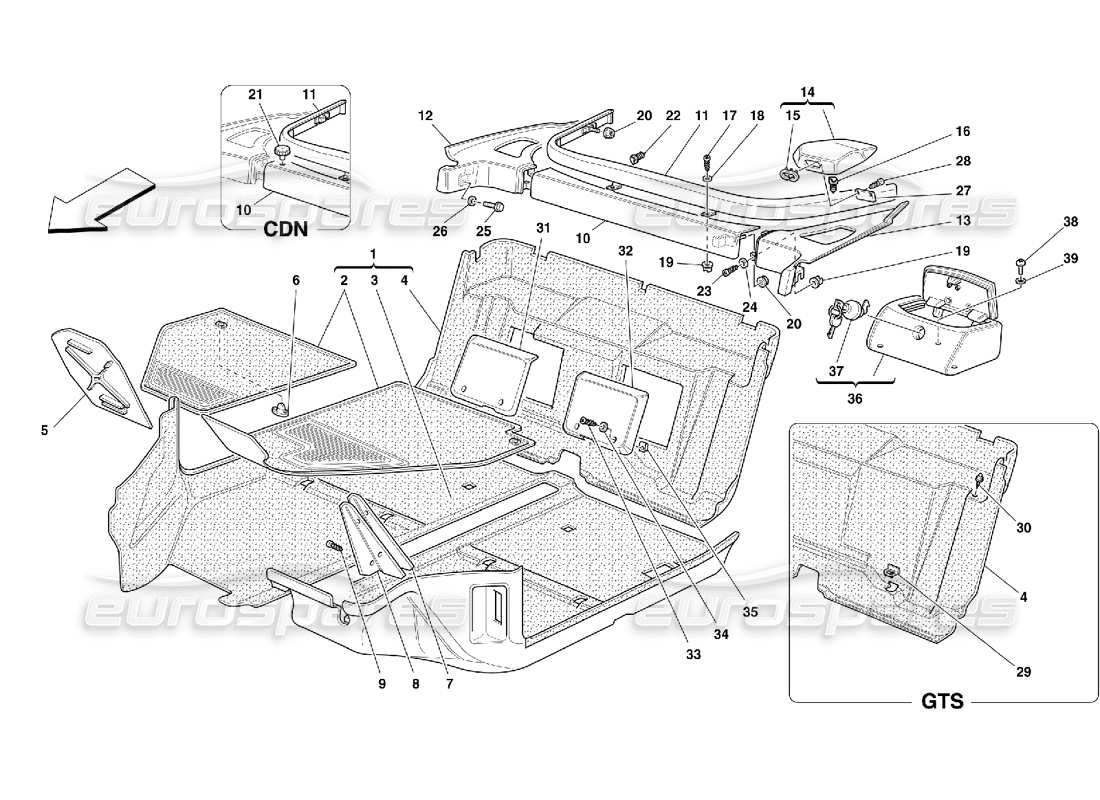 Ferrari 355 (5.2 Motronic) passengers compartment carpets Parts Diagram