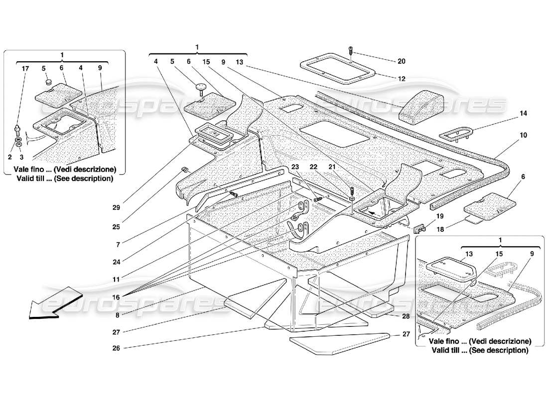 Ferrari 355 (5.2 Motronic) Front Compartment Carpets Parts Diagram