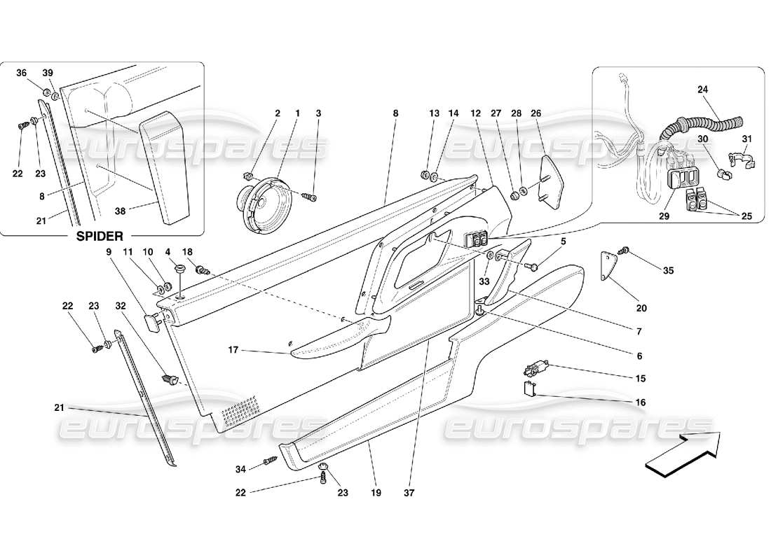 Ferrari 355 (5.2 Motronic) Doors - Inner Trims Parts Diagram