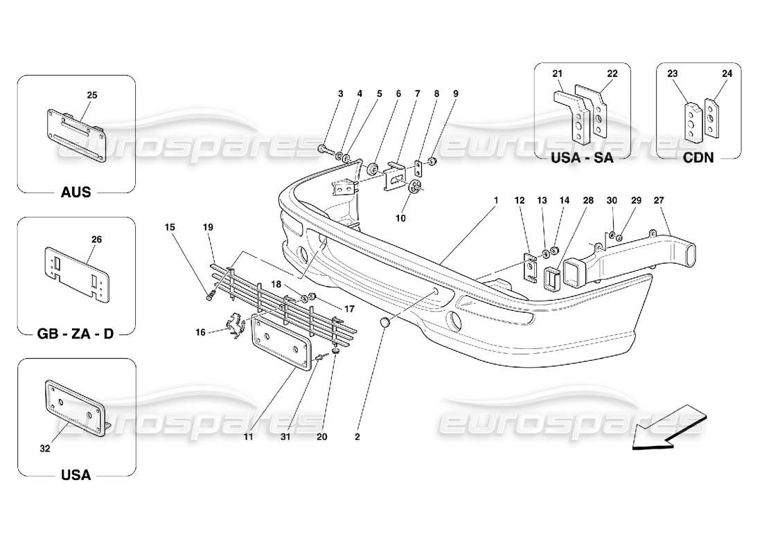 Ferrari 355 (5.2 Motronic) FRONT BUMPER Parts Diagram