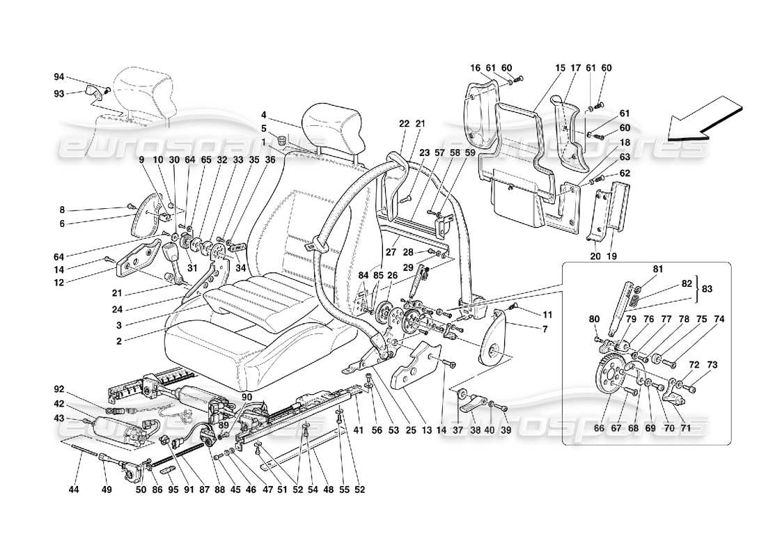 Ferrari 355 (5.2 Motronic) Seats and Safety Belts Parts Diagram