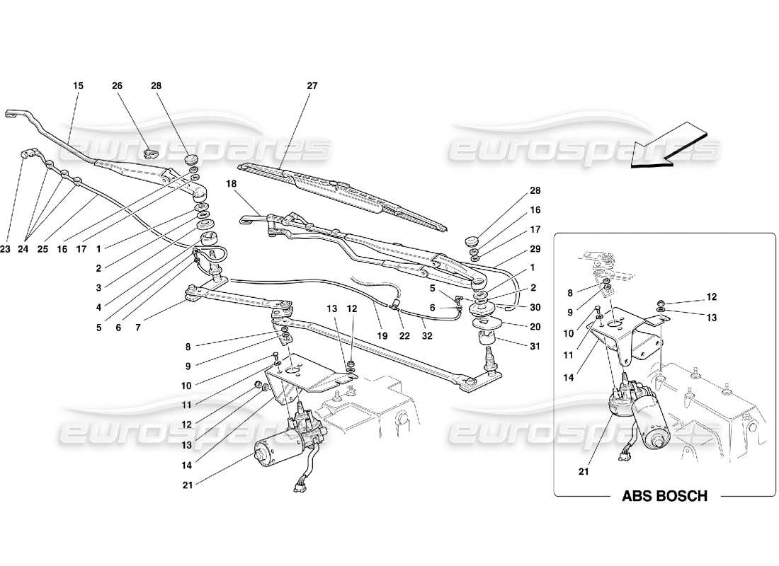 Ferrari 355 (5.2 Motronic) Windshield Wiper and Controls Parts Diagram