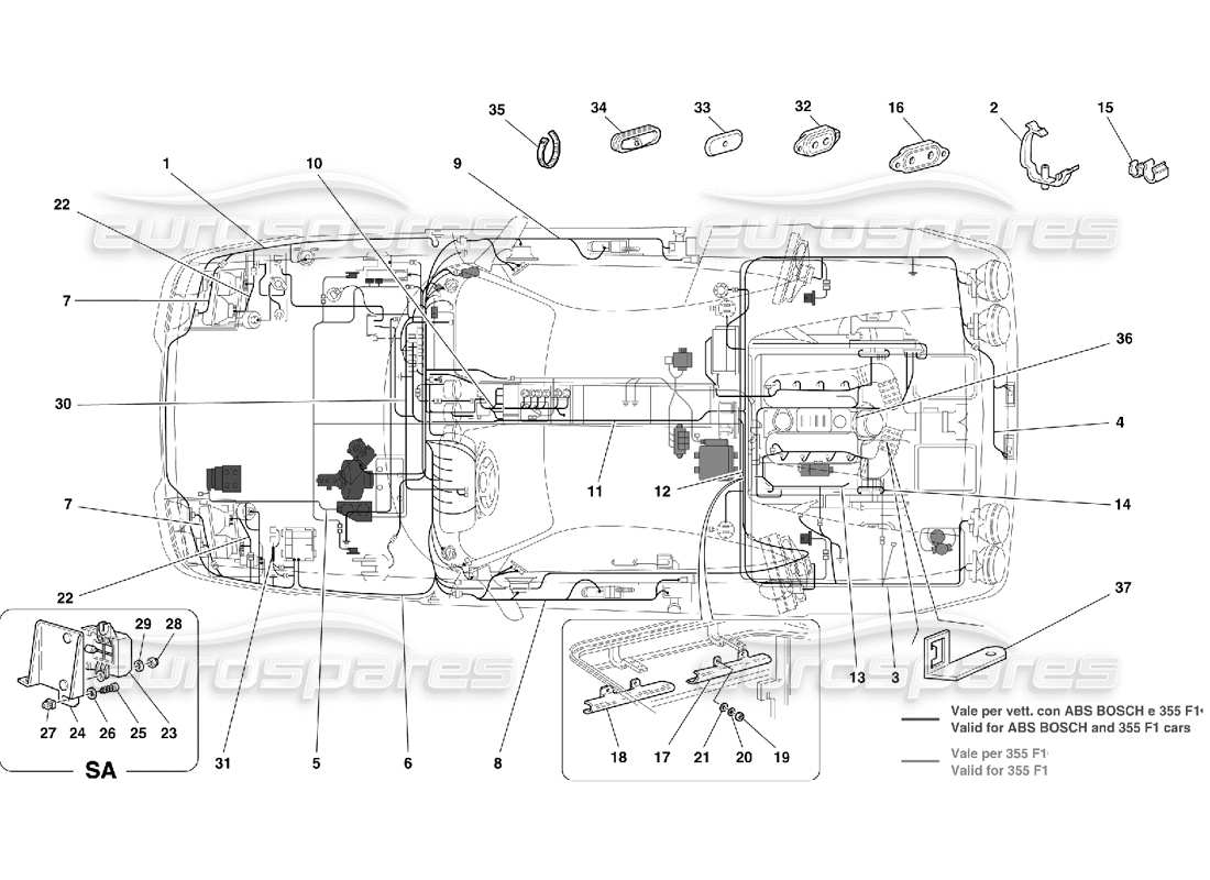 Ferrari 355 (5.2 Motronic) electrical system Parts Diagram