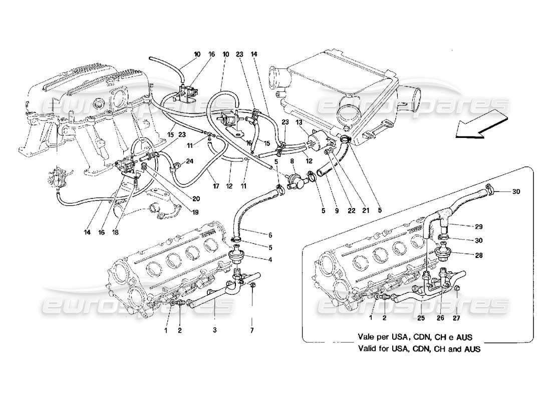Ferrari 348 (2.7 Motronic) air injection device Parts Diagram