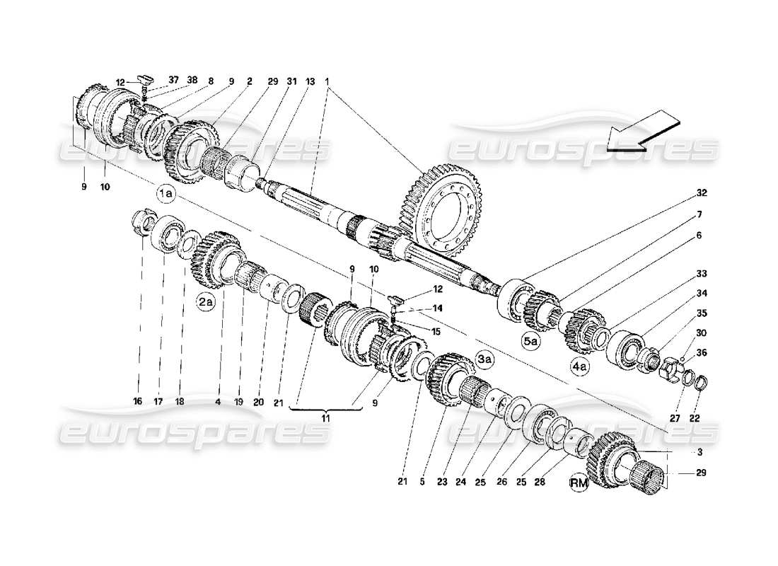 Ferrari 348 (2.7 Motronic) Lay Shaft Gears Parts Diagram