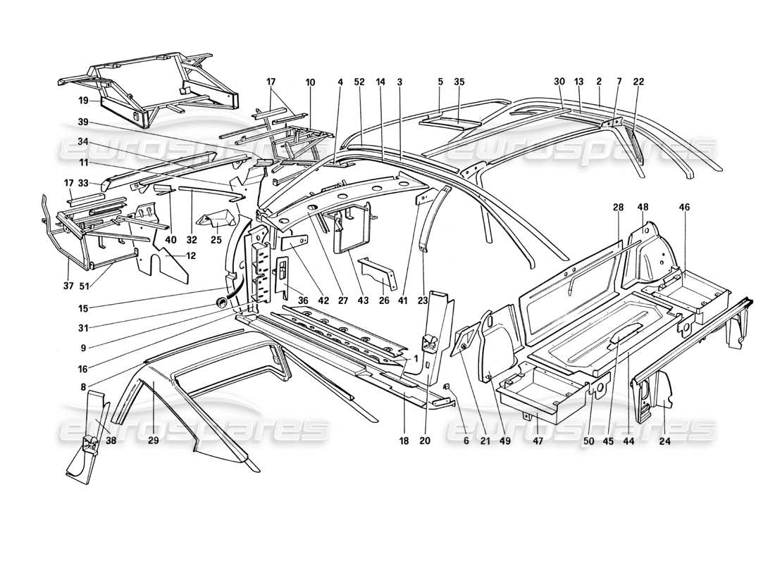 Ferrari 328 (1985) Body Shell - Inner Elements (for U.S. and SA Version) Parts Diagram