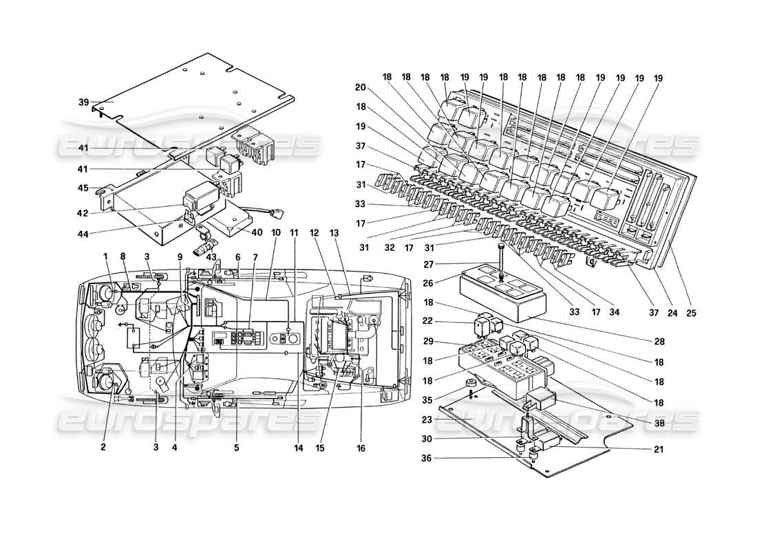 Ferrari 328 (1985) Electrical System - Cables, Fuses and Relays Parts Diagram