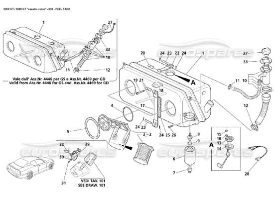 a part diagram from the Maserati 3200 parts catalogue