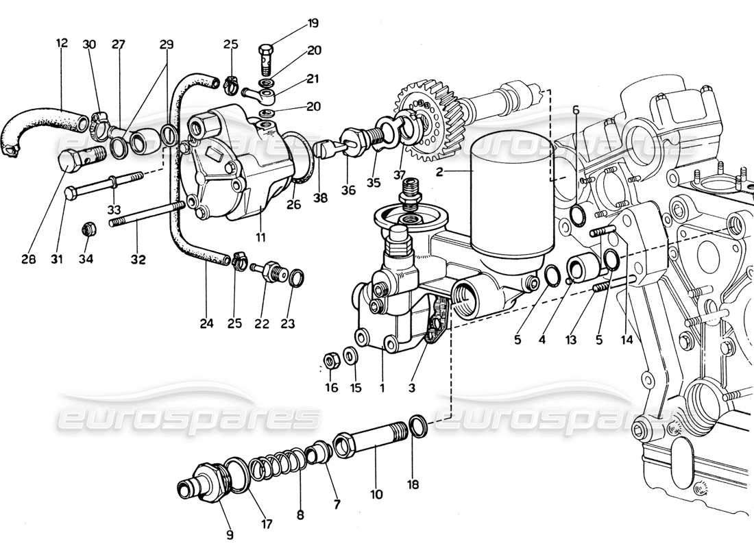 Ferrari 365 GTB4 Daytona (1969) Engine Oil Filters & Brake Booster Vacuum Pump Parts Diagram