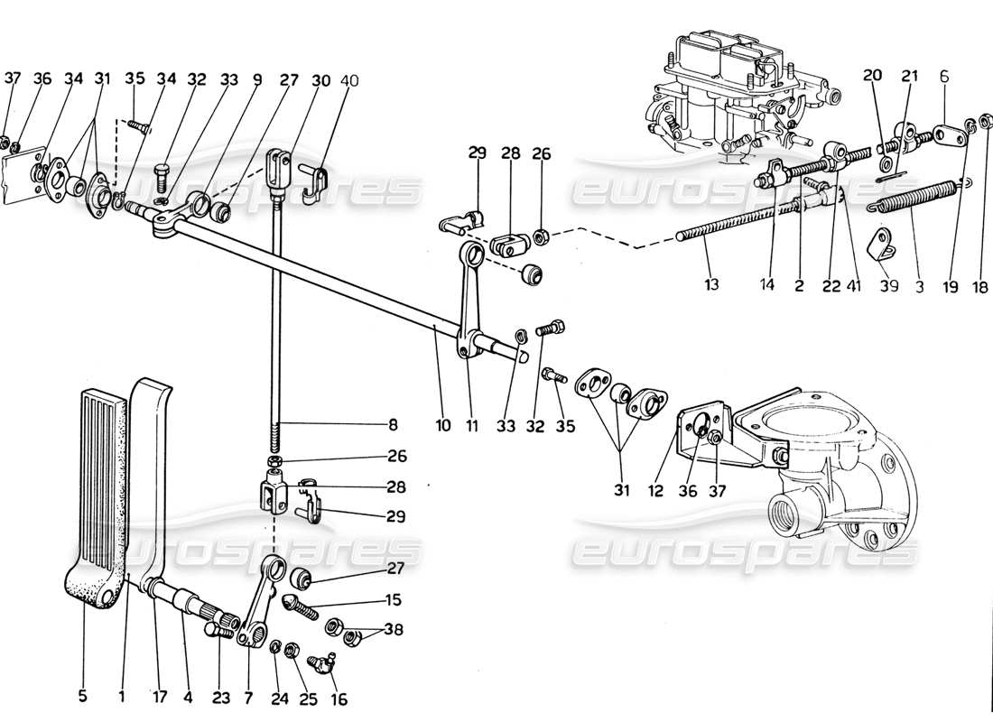 Ferrari 365 GTB4 Daytona (1969) Accelerator Control (1974 Revision) Parts Diagram