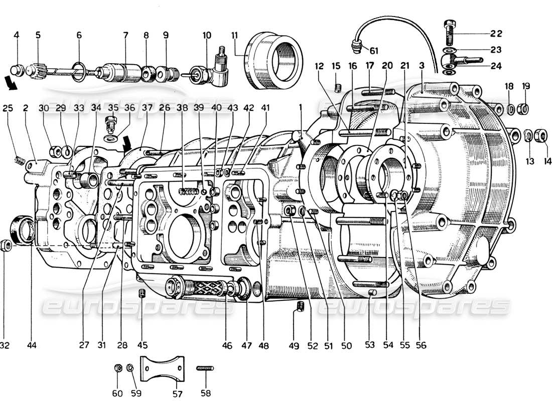 Ferrari 365 GTB4 Daytona (1969) Transmission Case - Differential Parts Diagram