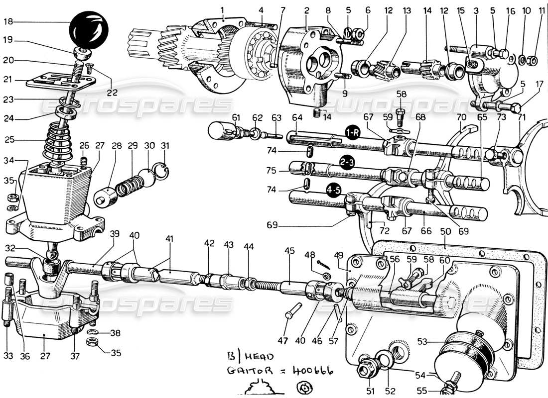 Ferrari 365 GTB4 Daytona (1969) Gearbox Controls & Oil Pump Parts Diagram