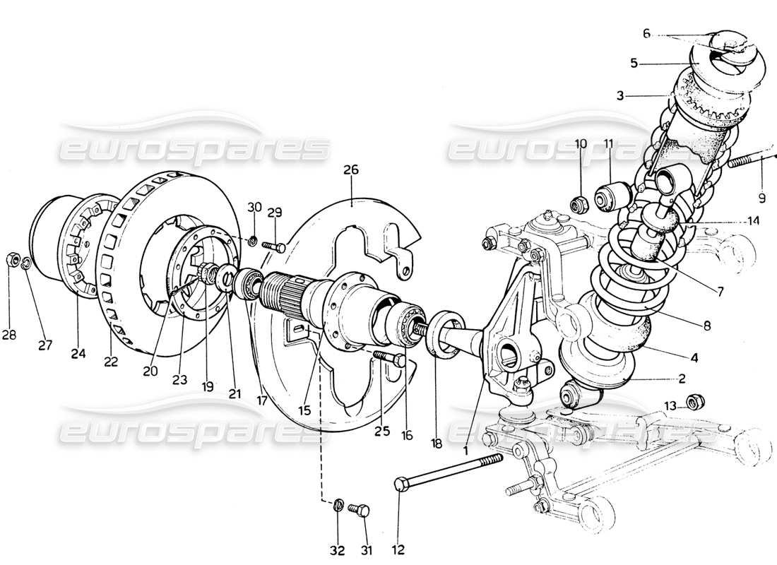 Ferrari 365 GTB4 Daytona (1969) Shock Absorber, Hub & Front Brake Disc Parts Diagram