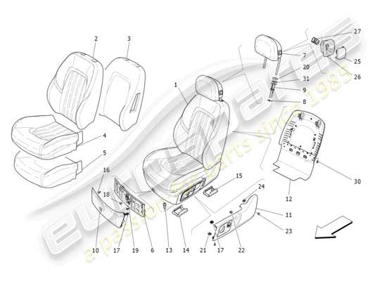 a part diagram from the Maserati Quattroporte M156 (2017 onwards) parts catalogue