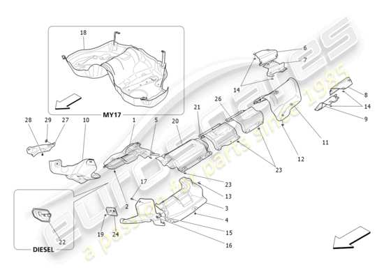 a part diagram from the Maserati Quattroporte M156 (2017 onwards) parts catalogue