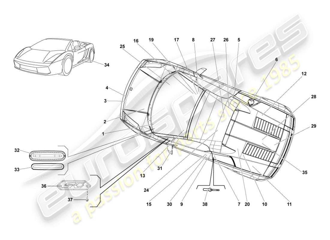Lamborghini LP550-2 SPYDER (2010) type plates Part Diagram