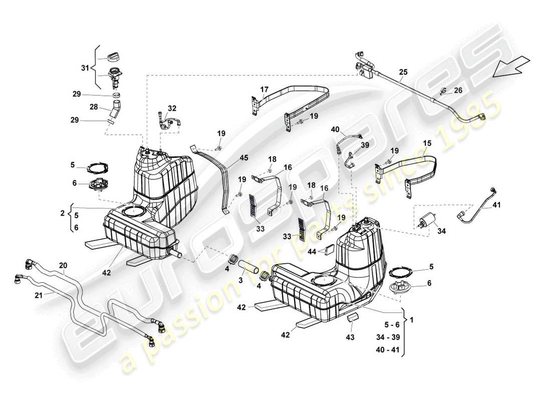 Lamborghini LP550-2 SPYDER (2010) FUEL TANK WITH ATTACHMENTS Part Diagram