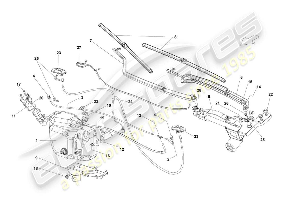 Lamborghini LP550-2 SPYDER (2010) WINDSCREEN WASHER SYSTEM Part Diagram