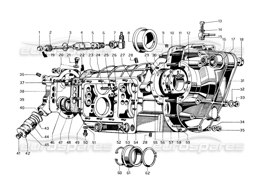 Ferrari 275 GTB/GTS 2 cam Gearbox Casing - Differential Parts Diagram