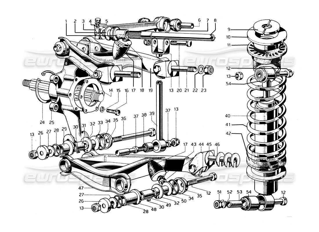 Ferrari 275 GTB/GTS 2 cam Rear Suspension Parts Diagram