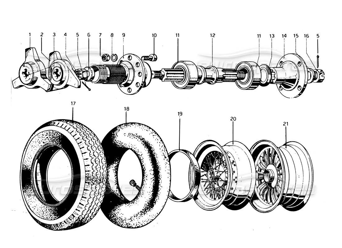 Ferrari 275 GTB/GTS 2 cam Tyres - Wheels & Shaft Parts Diagram