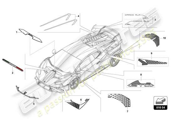 a part diagram from the Lamborghini Huracan STO parts catalogue