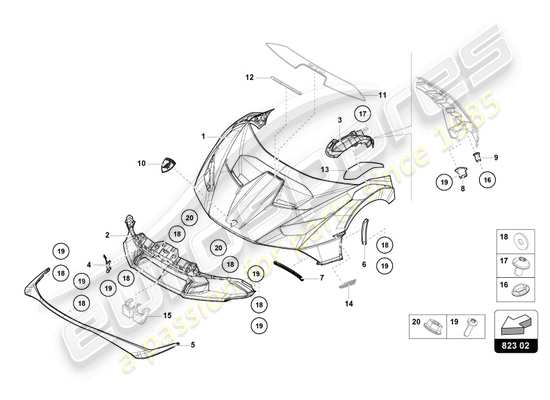 a part diagram from the Lamborghini Huracan STO parts catalogue