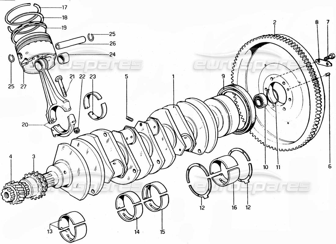 Ferrari 365 GTC4 (Mechanical) Crank - Brearings & Pistons - Revision Parts Diagram