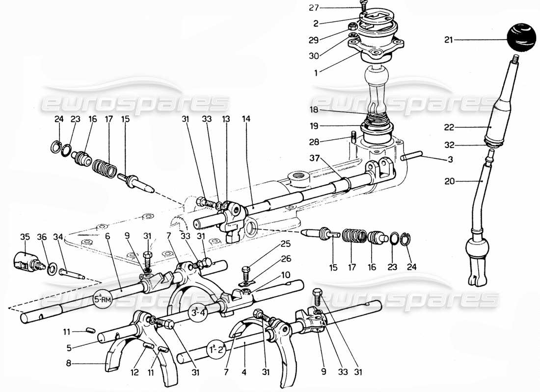 Ferrari 365 GTC4 (Mechanical) Gear selector & Forks - Revision Parts Diagram