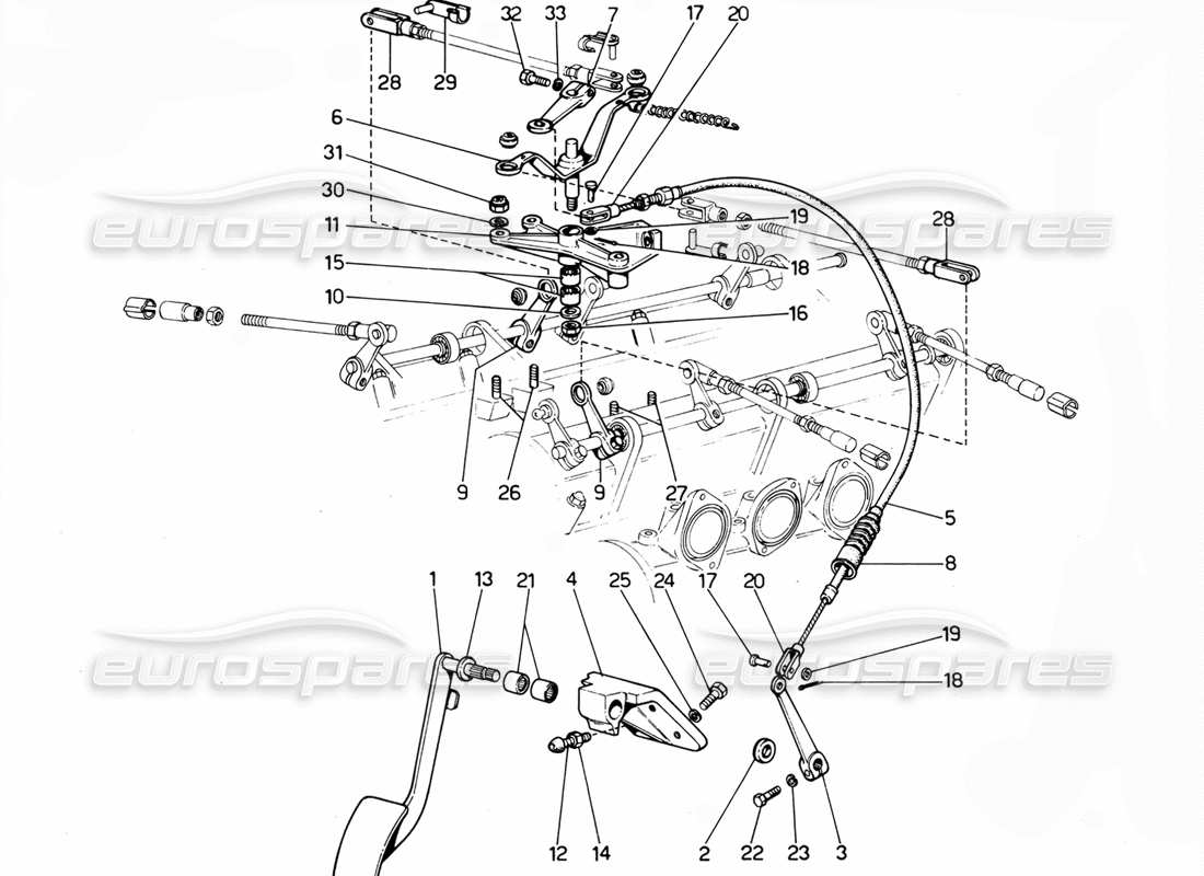 Ferrari 365 GTC4 (Mechanical) Accelerator & Cable (RHD) Parts Diagram