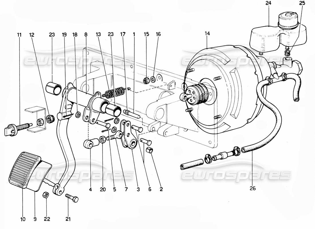 Ferrari 365 GTC4 (Mechanical) Brake pedal (RHD) Parts Diagram