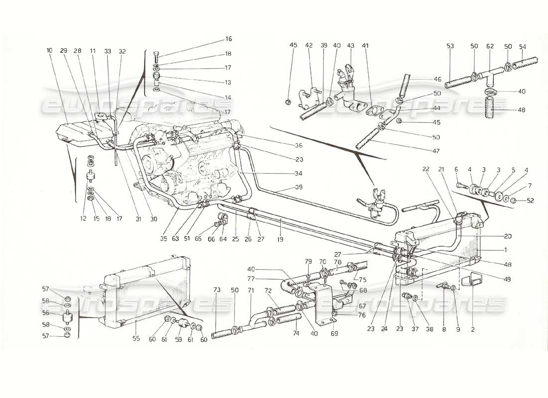 Ferrari 308 GT4 Dino (1976) Cooling System Parts Diagram