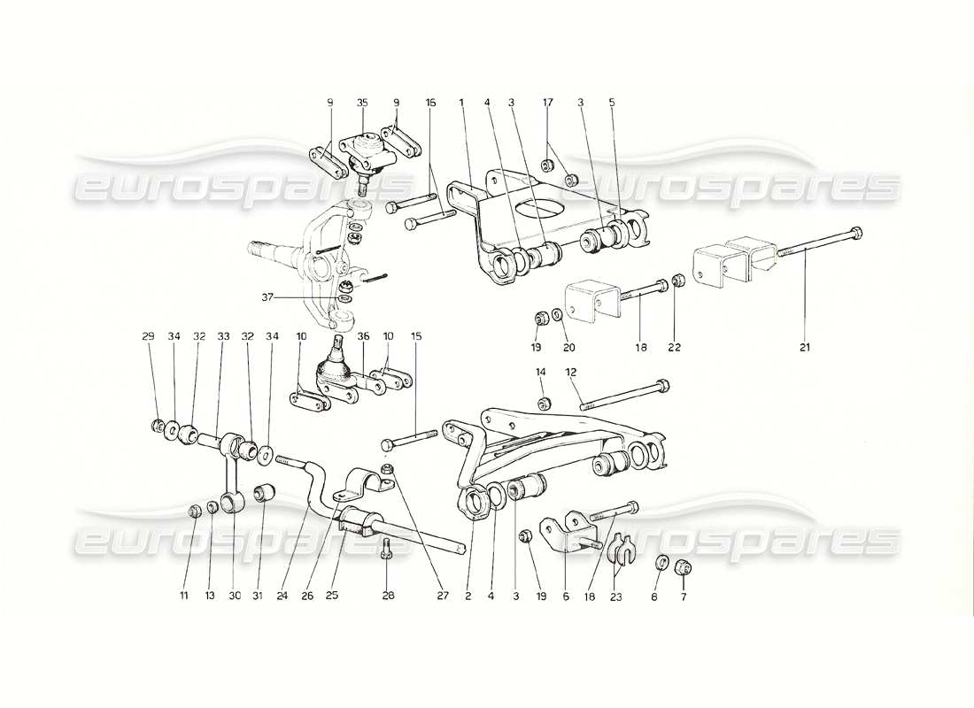 Ferrari 308 GT4 Dino (1976) Front Suspension - Wishbones Parts Diagram