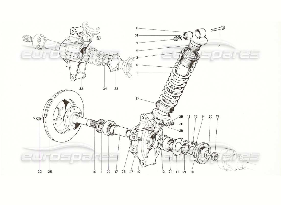 Ferrari 308 GT4 Dino (1976) Rear Suspension - shock absorber & brake disc Parts Diagram