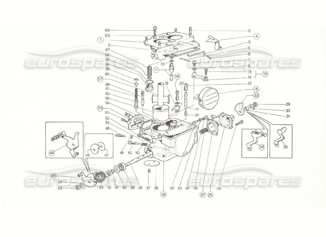 Ferrari 308 GT4 Dino (1976) Weber 40 DCNF carbs (US 1976 version) Parts Diagram