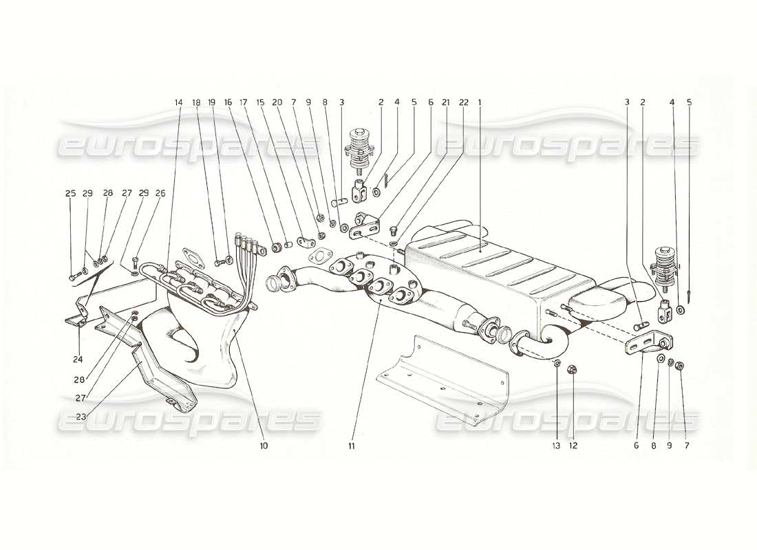 Ferrari 308 GT4 Dino (1976) Exhaust System (U.S. and Australian versions 1976) Parts Diagram