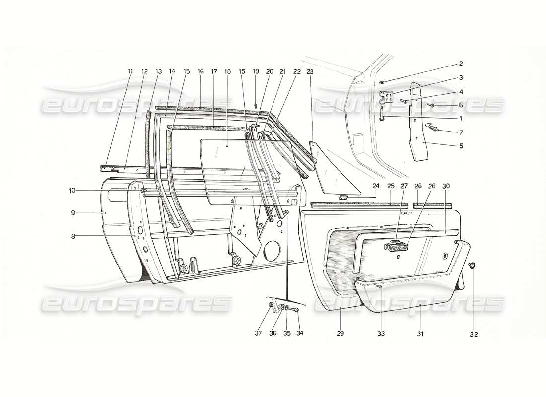 Ferrari 308 GT4 Dino (1976) Doors Parts Diagram