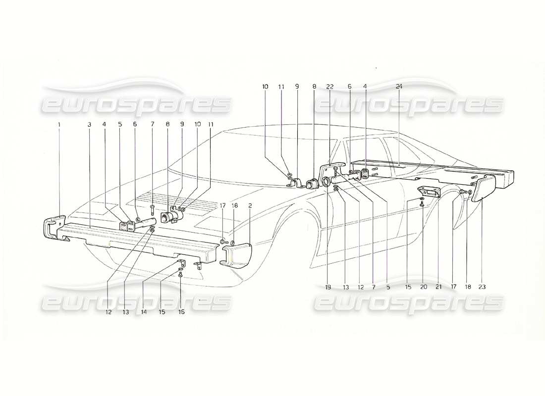 Ferrari 308 GT4 Dino (1976) Bumpers (U.S. version) Parts Diagram