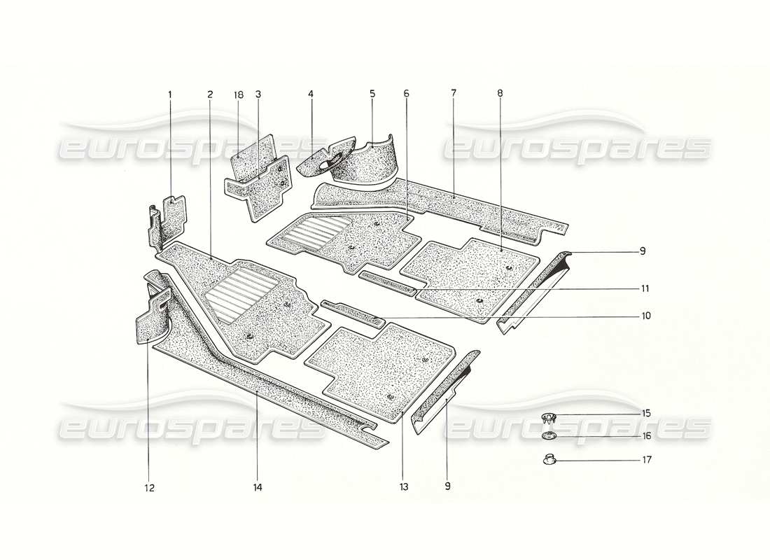 Ferrari 308 GT4 Dino (1976) Carpeting Parts Diagram