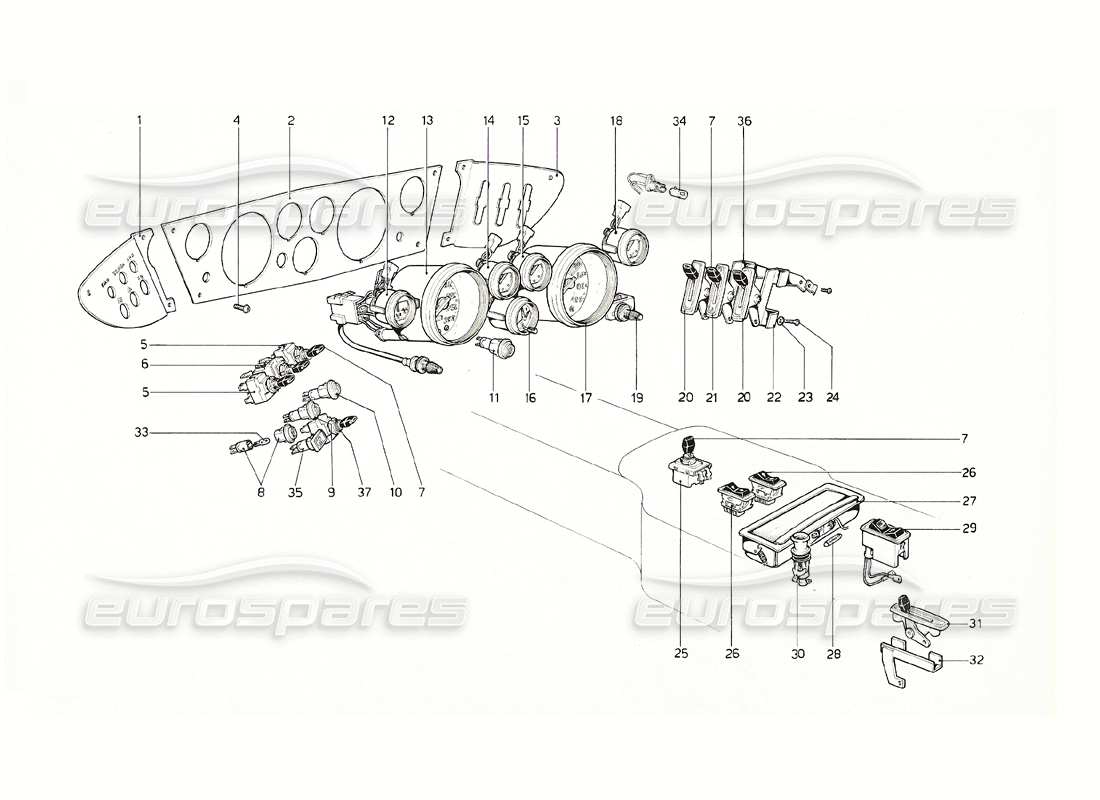 Ferrari 308 GT4 Dino (1976) Instruments and Accessories Parts Diagram