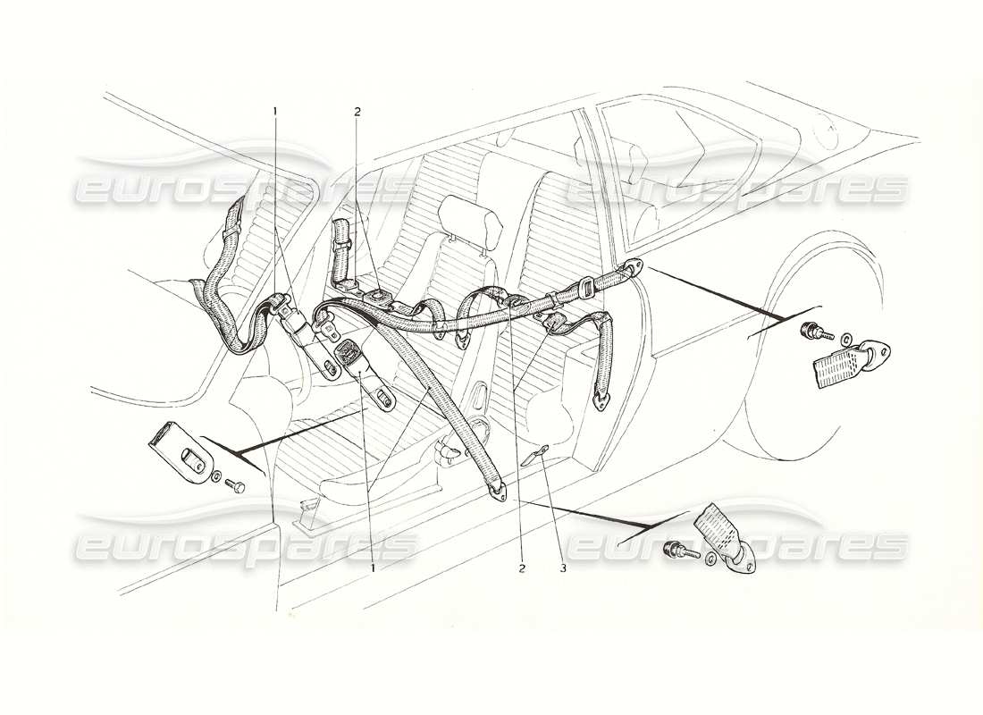 Ferrari 308 GT4 Dino (1976) Seat Belts Parts Diagram