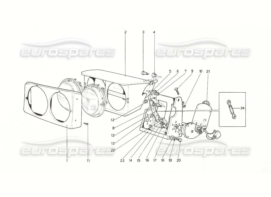 Ferrari 308 GT4 Dino (1976) Headlights Lifting Device Parts Diagram