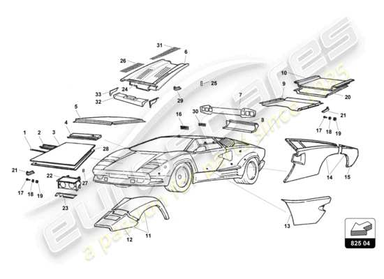 a part diagram from the Lamborghini Countach 25th Anniversary (1989) parts catalogue