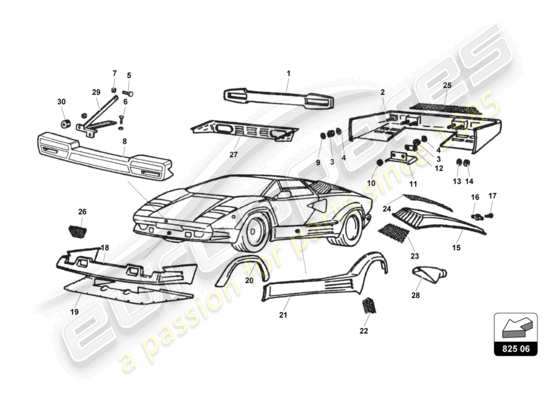 a part diagram from the Lamborghini Countach 25th Anniversary (1989) parts catalogue