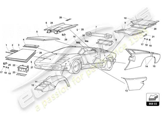 a part diagram from the Lamborghini Countach 25th Anniversary (1989) parts catalogue