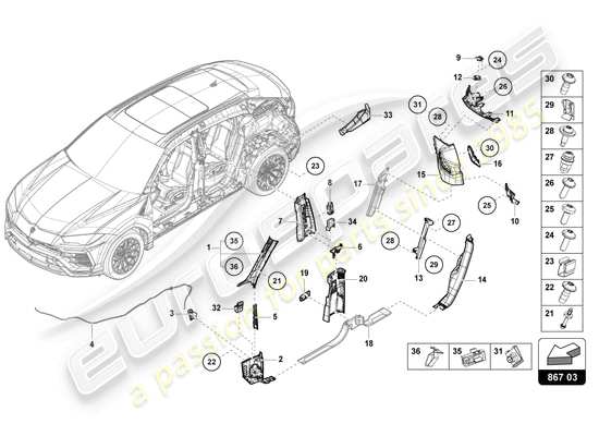 a part diagram from the Lamborghini Urus parts catalogue