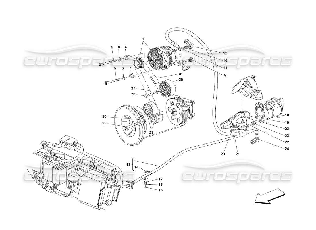 Ferrari 430 Challenge (2006) Current Generator - Starting Motor Parts Diagram